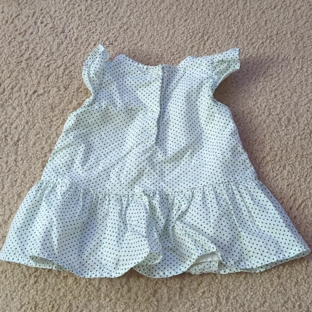 Baby Gap White & Green Polka Dot Ruffle Sleeve Tunic Cotton Shirt Size 12-18 M